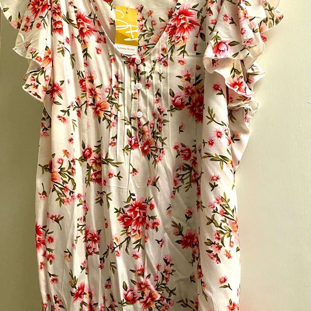 Suzanne Betro 1x NWT floral tunic white floral